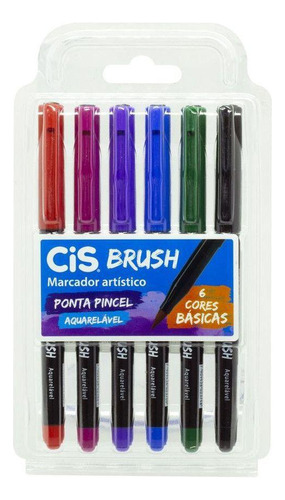 Caneta Cis Brush Pen Aquarelável Cores Básicas 6un.