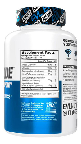 Focus Mode 30 Caps Veg Evlution Nutrition (= Now Foods)