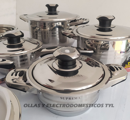 Juego Olla Suprema Acero Quirúrgico Triple 16 Pcs Con Tapa