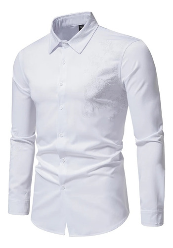 Camisa Con Bordado De Dragón Para Hombre, Ropa Tradicional C