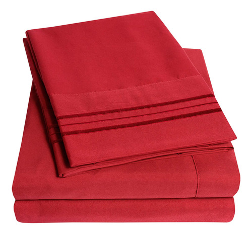 Juego De Sábanas Extrasuaves Split King Color Rojo