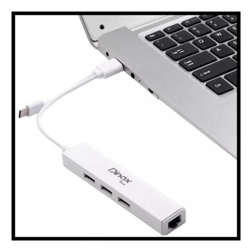 Zapatilla Dinax Hub 3 Puertos Usb Con Conversor Usb C A Red Color Blanco