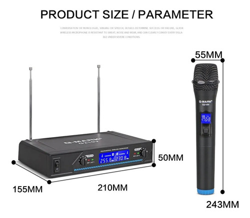Micrófono Inalámbrico G-mark G210v, Doble, Karaoke