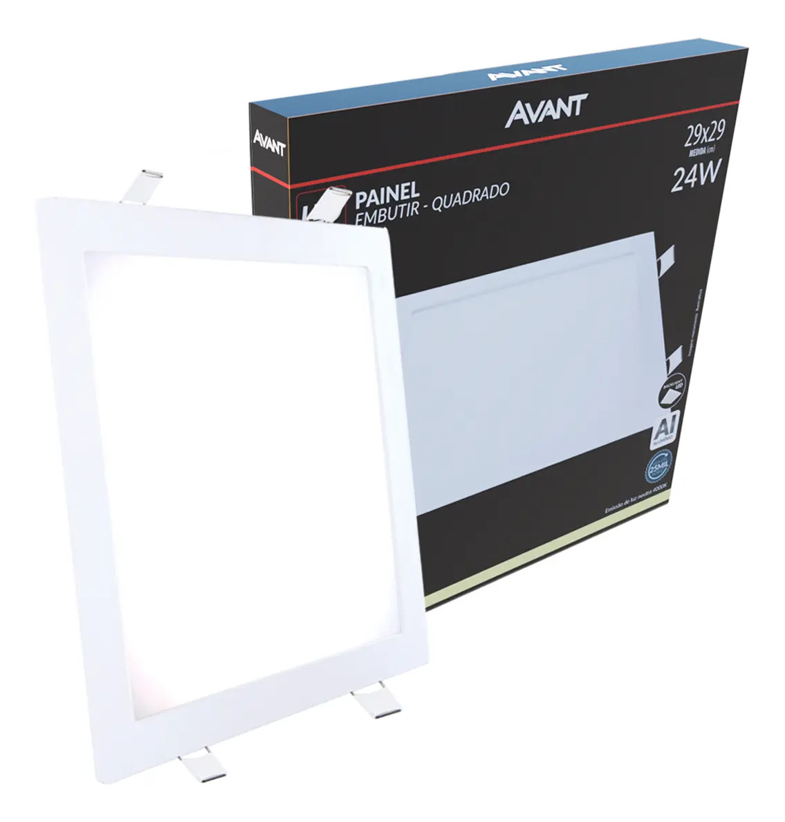 Painel Led Alu 24w 4000k Emb. Quadrado 110v/220v 30cm Avant Estrutura Branco