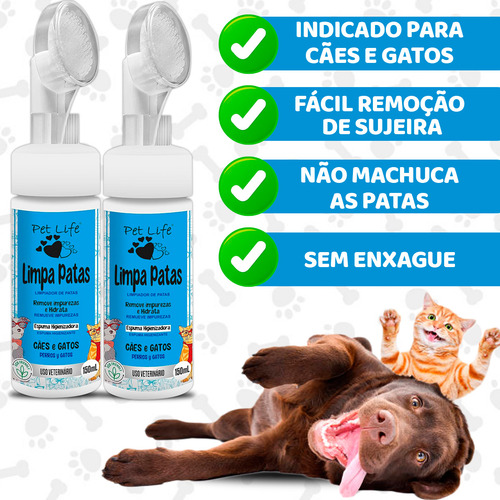 2 Limpa Patas Cães E Gatos Com Escova Hidratante Patinhas Pe