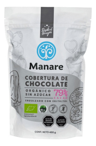 Cobertura Sin Azúcar 79% Cacao Orgánico 400g - Manare