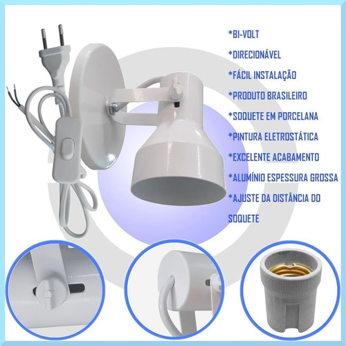 Imagem 3 de 6 de Luminaria Led Teto Parede Com Fio Interruptor Bivolt