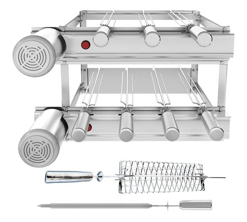 Churrasqueira Inox Gira Grill 7 Espetos Giratórios C Grelha