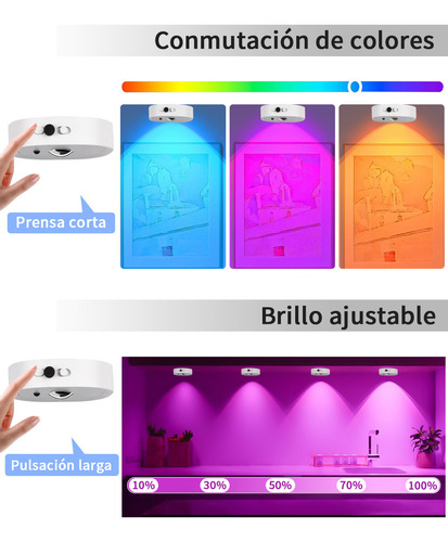 Bylifity® Lampara Led Recargable Para Pared, 13 Colores Rgb Luces De Disco Con Control Remoto, Inalámbricas Luz De Clóset Blanco Con Estación De Carga (4 Piezas)