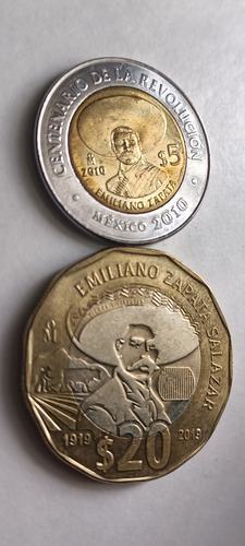 Monedas De 20 Y 5 Pesos De Emiliano Zapata Impecables