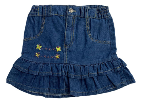 Pollera Jean Nena Bordada Mariposas Talle 8 Años Volados