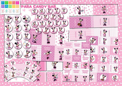 Minnie Rosa Kit Imprimible Personalizado Candy Bar Y Tarjeta