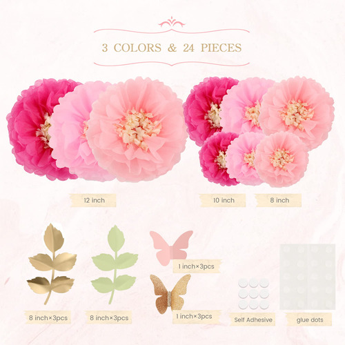 Fonder Mols Flor Papel Seda Rosada Pompon Para Baby Shower