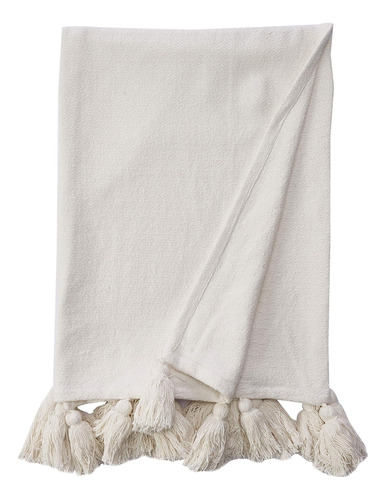 Mud Pie Woven Tassel Manta Blanca, 50 X 61