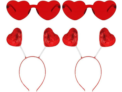 4pcs Heart Shaped Sequin Headband Heart Glasses Set Valentin