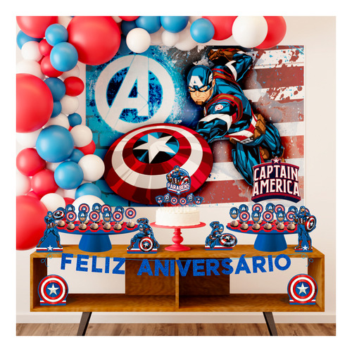 Kit Festa Capitão América Decoração 39pçs Aniversário Em Eva