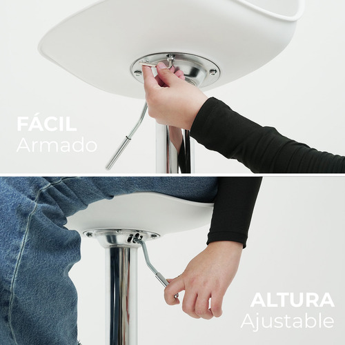 Silla De Bar Giratoria Con Reposapiés Y Respaldo Medio Cromado Blanco
