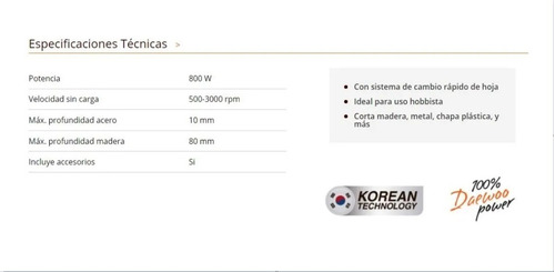 Imagen 8 de 10 de Sierra Caladora Daewoo 800 Laser Vel Variable Pendular Guia
