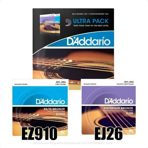 Daddario Ultrapack Dos Set Encordados Acustica Ez910 Ej26