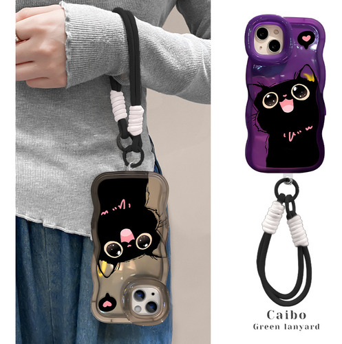 Para Fundas De iPhone, Bonito Cordón De Silicona Transparente Con Forma De Gato Negro