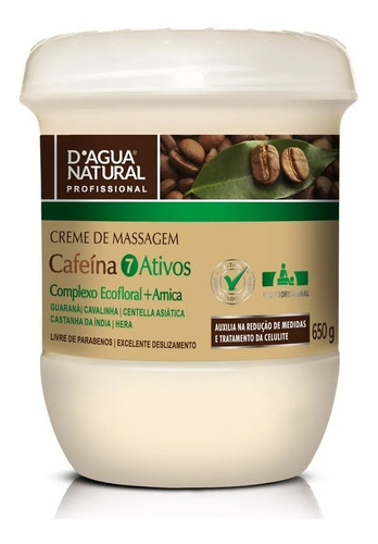 Creme De Massagem Cafeina 7 Ativos  650g Dagua Natural