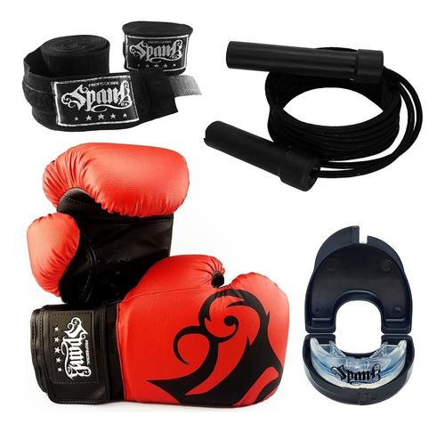 Kit Completo Boxe Luva Bandagem Protetor Bucal Corda - Spank