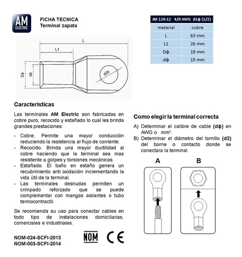 Terminal Zapata 4/0 Awg 1/2 3 Pzs Am-e
