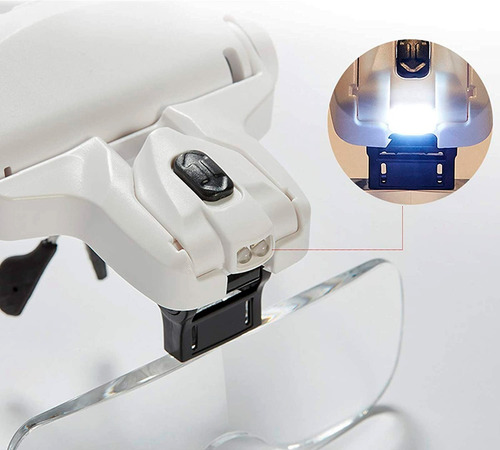 Imagen 4 de 6 de Lupa Anteojo Vincha Cabeza Luz Led 5 Lentes Cosmetologia S.