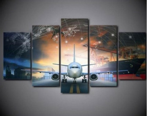 Quadros Decorativos  Avião 007 Mosaico 5 Peças