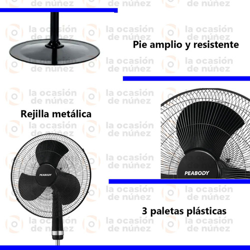 Ventilador De Pie Peabody 60w Altura Regulable 3 Velocidades