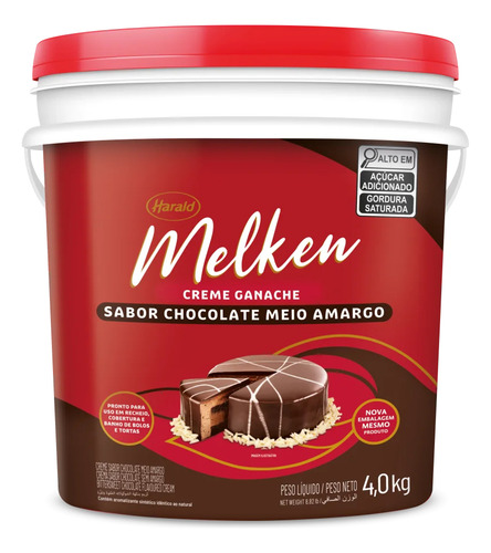 4kg Recheio Creme Ganache Melken Chocolate Meio Amargo Balde