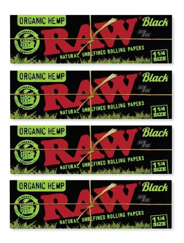 Sedas Raw Black Organic X 4 Paquetes = 200 Papelillos 78mm