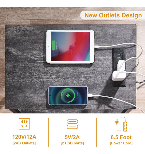 Mesa Auxiliar De Carga Con Puertos Usb Y Estante 30 Pulgadas