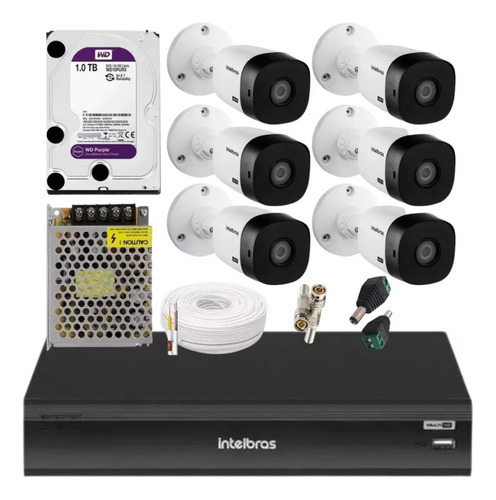 Kit Intelbras 6 Cam Fullhd 1220b 1080p Dvr Mhdx 3108 Hd1tb