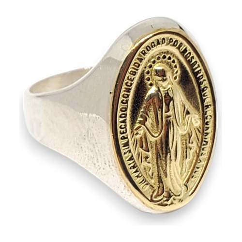 Anillo Plata Y Oro Virgen Medalla Milagrosa