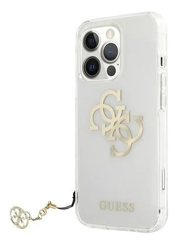 Funda Protector Guess Logo Charm Oro Para iPhone 13 Pro Max