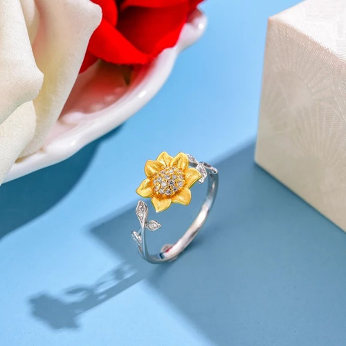 Imagen 3 de 4 de Anillo Girasol Ajustable Regalo Plata S925 Mujer