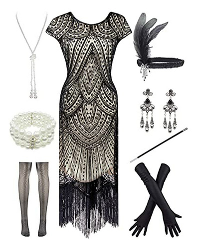 Vestido De Fiesta Gatsby Con Cuentas Y Flecos Vintage De La 