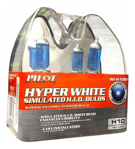 Set 2x Focos Halógeno Pilot Hyper White 4200k 12v H10 45w