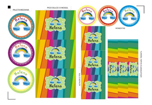 Kit Stickers Candy Bar Arco Iris, X 120 U (ideal 20 Niños)