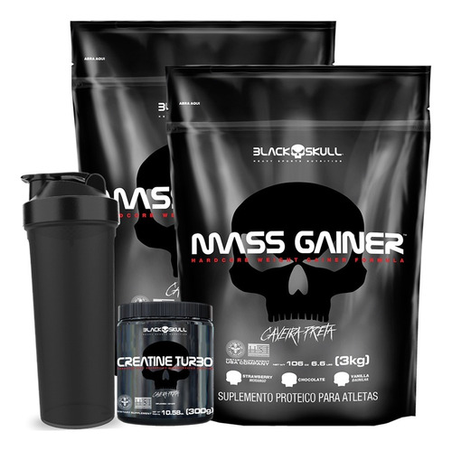 Super Combo Hiper Mass Gainer 6kg + Creatina- Caveira Preta Sabor Baunilha