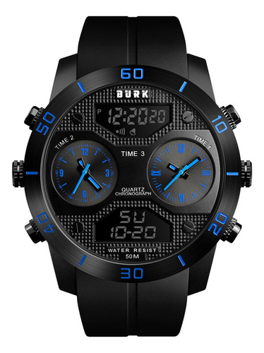 Reloj Deportivo Burk 1355 Cronometro Alarma Led Digital ! Color De La Malla Negro Color Del Bisel Azul