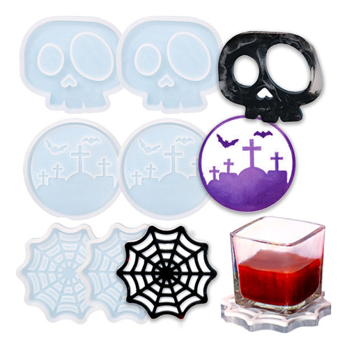 Molde De Resina Para Posavasos De Halloween, 6 Moldes De Sil