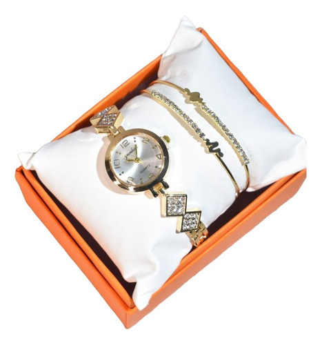 Reloj Dama + Pulsera En Cover Gold