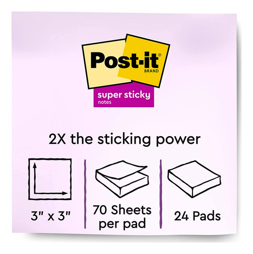 Post-it Super Sticky Notes, 3x3 In, 24 Blocs, 2x El Poder...