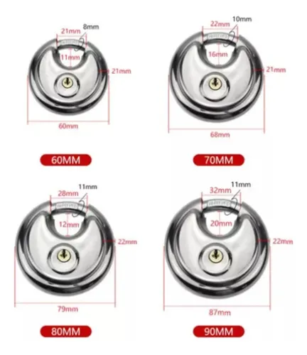 Candado De Seguridad 70mm Anticorte Redondo Acero Inoxidable