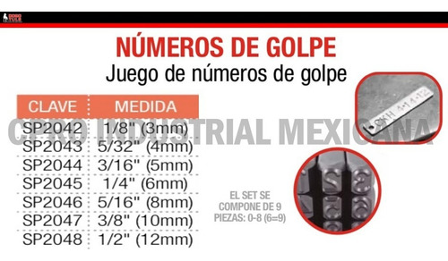 Juego De Números De Golpe De Acero 1/2 (12mm) Sp2048