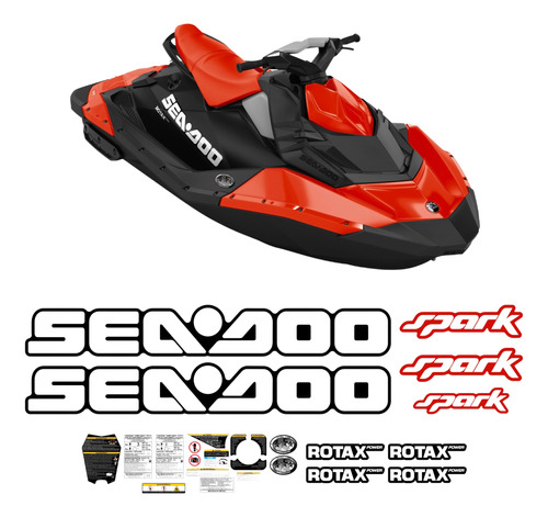 Kit Faixa Adesivos Sea Doo Spark Etiquetas Jet Ski Vermelho