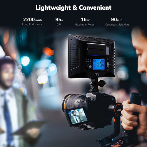 Panel De Luz De Video Led D20 Con Pantalla Lcd, 16 W, B...