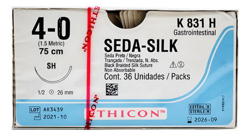 Sutura Seda 4-0. Ref: K831h. Caja Con 36 Piezas. Ethicon